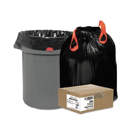 Webster Industries 30 gal Trash Bag, Medium, 1.20 mil (30 Micron), Black, 200 PK 1DT200